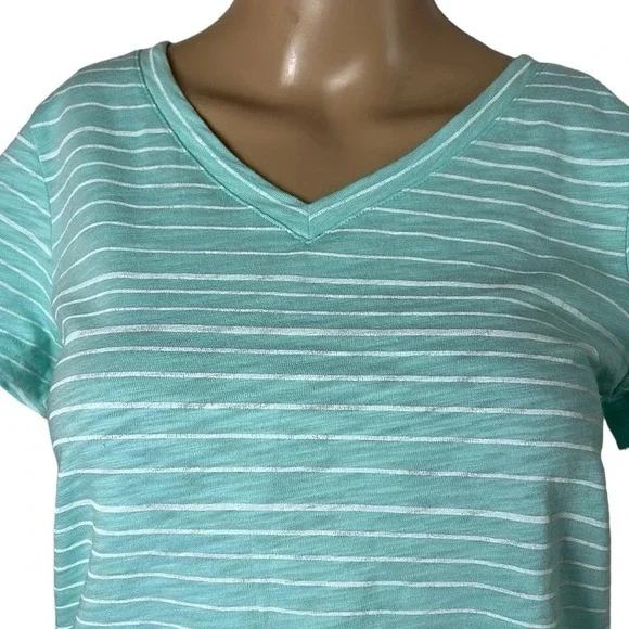 Habitat. ESCAPE. V neck tee shirt with cap sleeves, striped , boxy , relax fit - Picture 3 of 8
